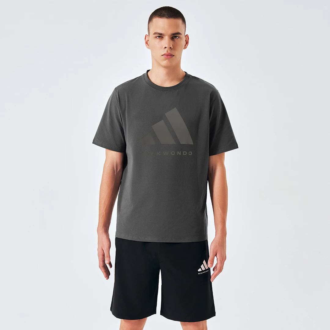 阿迪达斯TAEKWONDO【棉&速干】星空灰男女同款宽松透气圆领夏季T恤