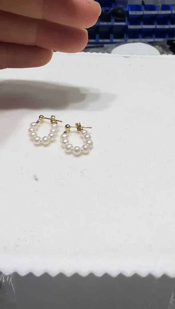 银S925镶嵌耳饰淡水珍珠3-4mm