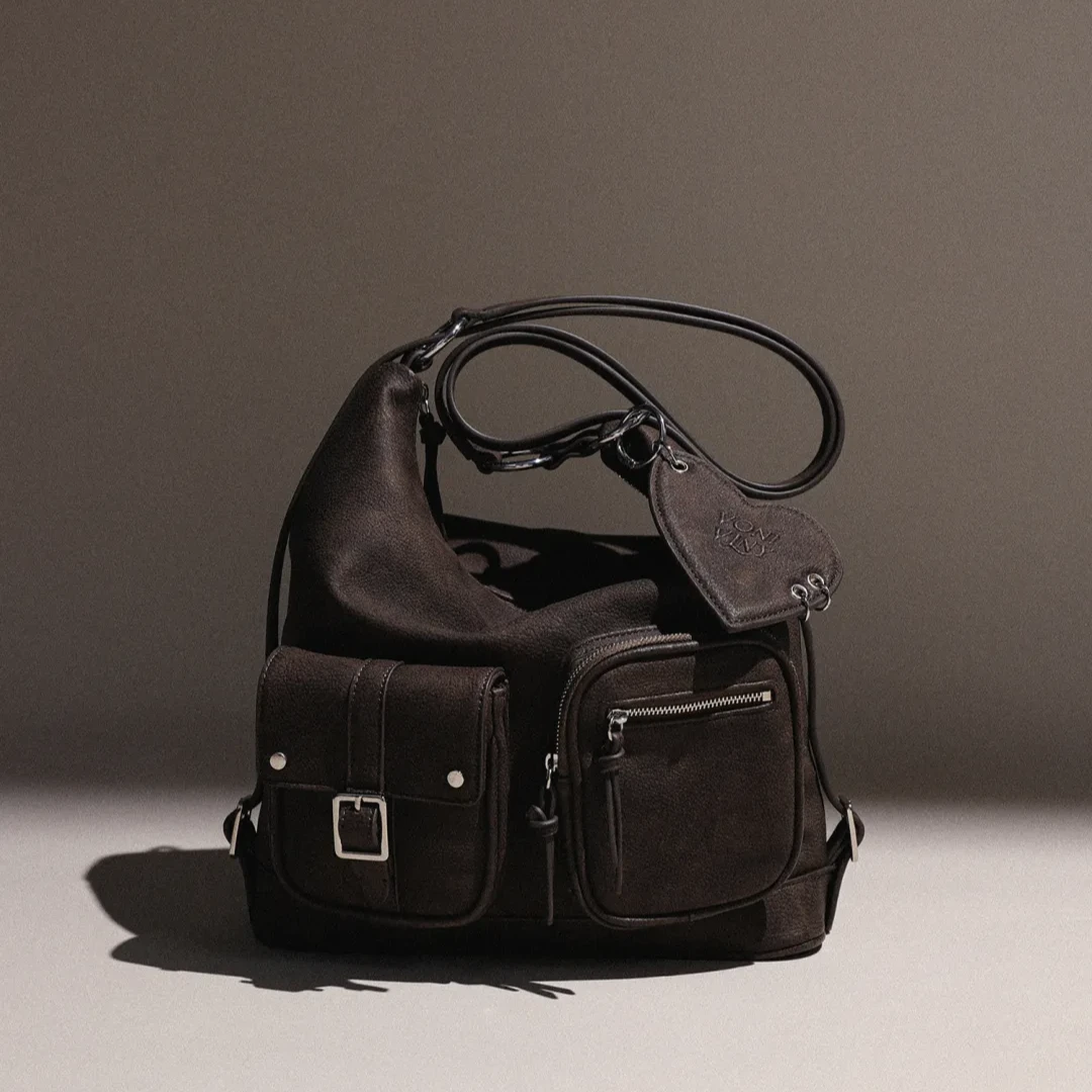 VONI&VLNY葆薇 小变奏包美式复古学院风鹿皮感单肩口袋机车双肩包