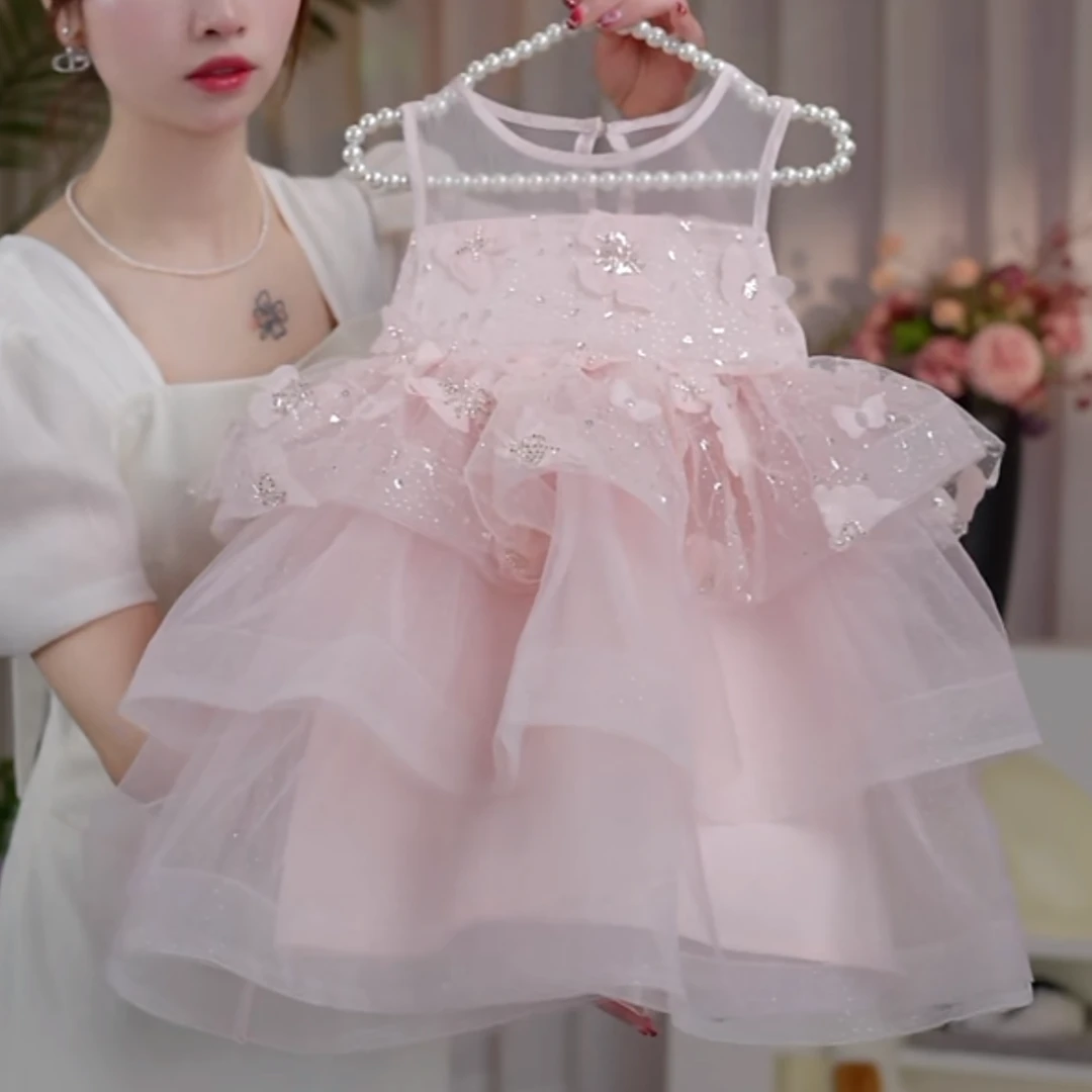 女童2025连衣裙夏季女孩生日立体蝴蝶结小女孩洋气网纱公主裙裙子