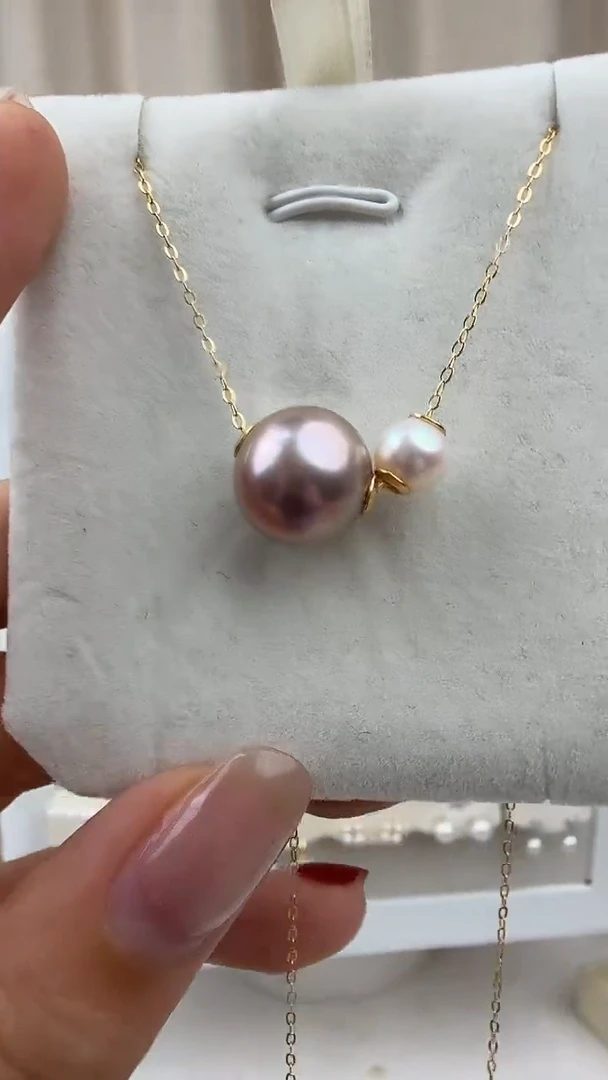 淡水珍珠银S925镶嵌吊坠(赠链)11-12/6-7mm双珠路路通吊坠