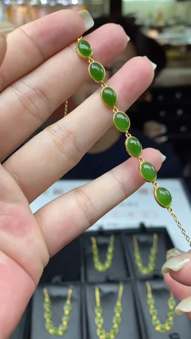 银S925镶嵌手链和田玉多样性发其一-手链-S4574