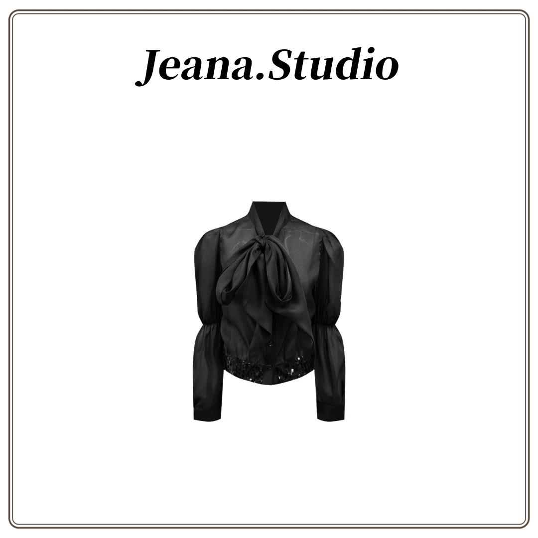 【Jeana.Studio】原创设计法式泡泡袖飘带绑带衬衫