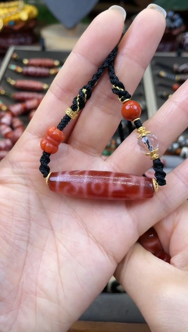 玛瑙/玉髓颈饰未镶嵌美泓精品高油红肉莲师三眼颈饰