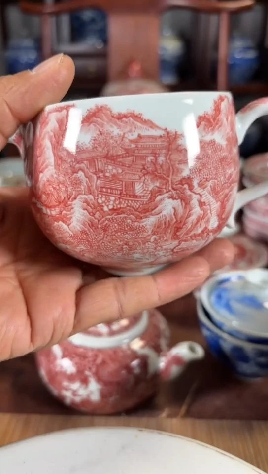 柴窑釉里红山水公道杯杯