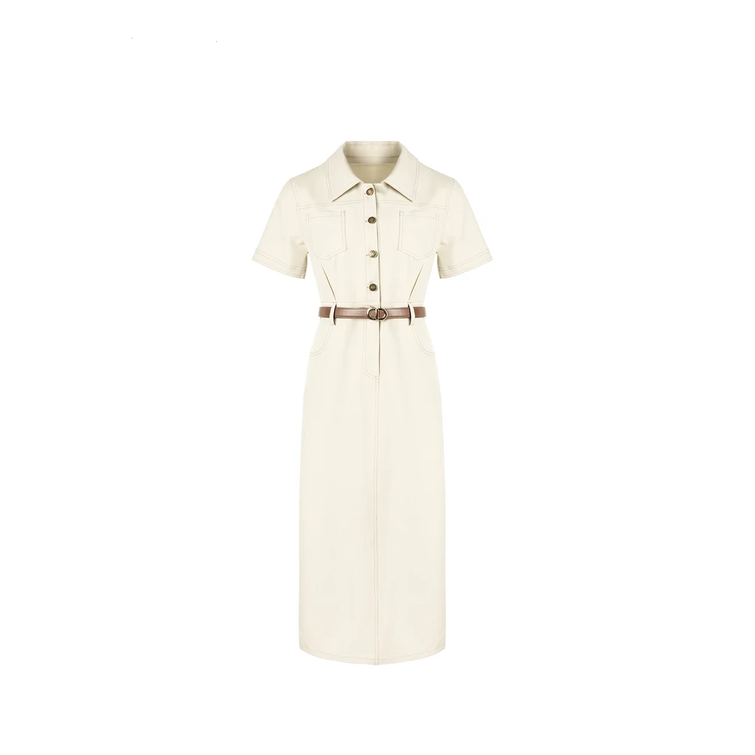 2025夏季POLO领单排扣高腰收腰显瘦中长款连衣裙JAF-Z25809-H-1