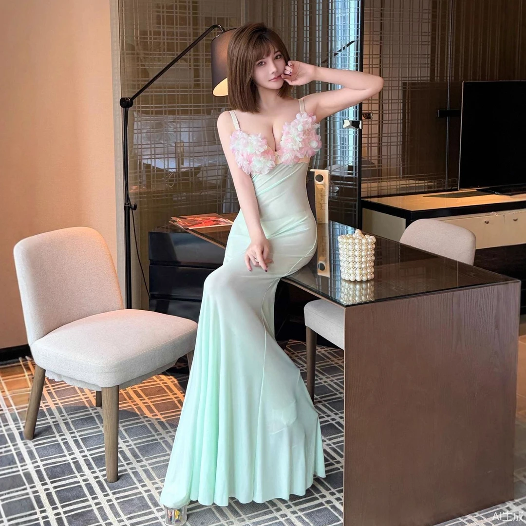 性感深V吊带晚礼服女减龄透视鱼尾长裙高级感夜场礼服走秀连衣裙