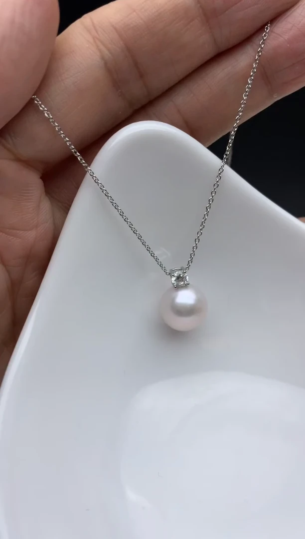 银S925镶嵌ff淡水珍珠白珠吊坠(赠链）