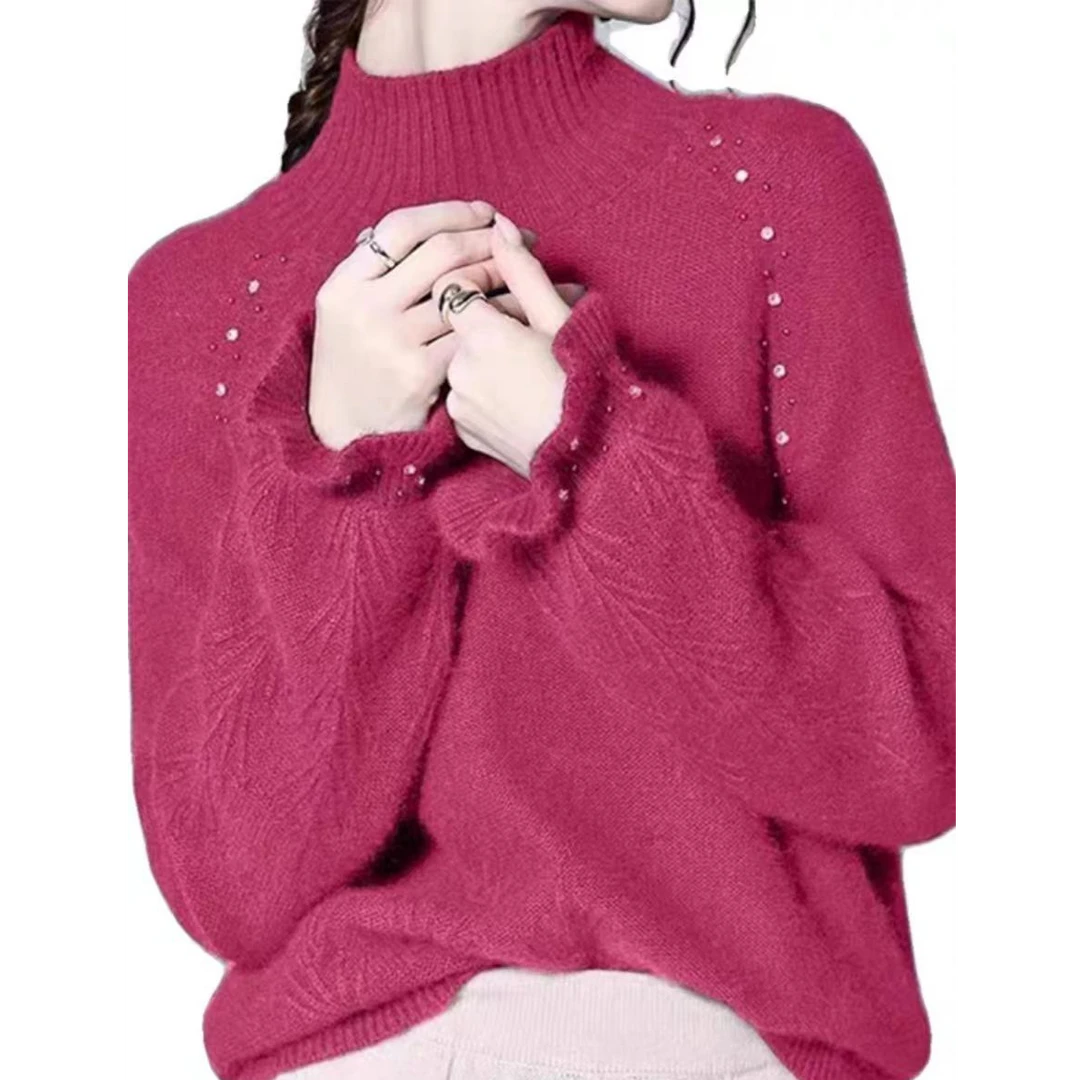 2025冬季新款亮色时尚半高领亮钻减龄气质百搭针织衫B116#