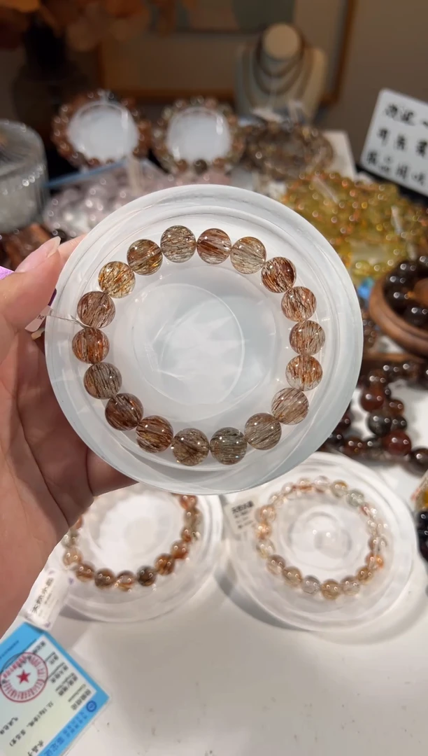 水晶手串未镶嵌黑金超七11+