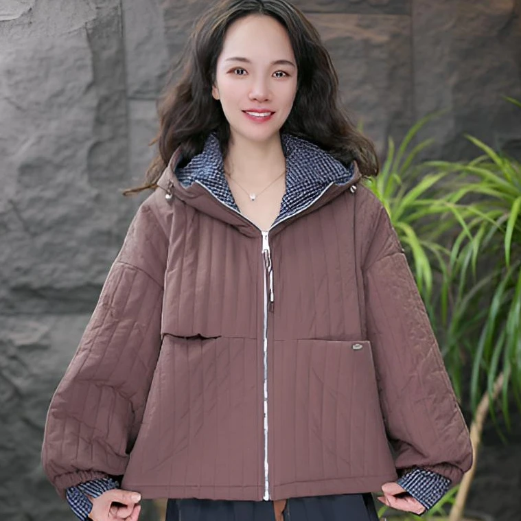 JJ连帽短款加绒加厚款格子棉衣棉服便宜休闲宽松立领保暖冬季棉衣
