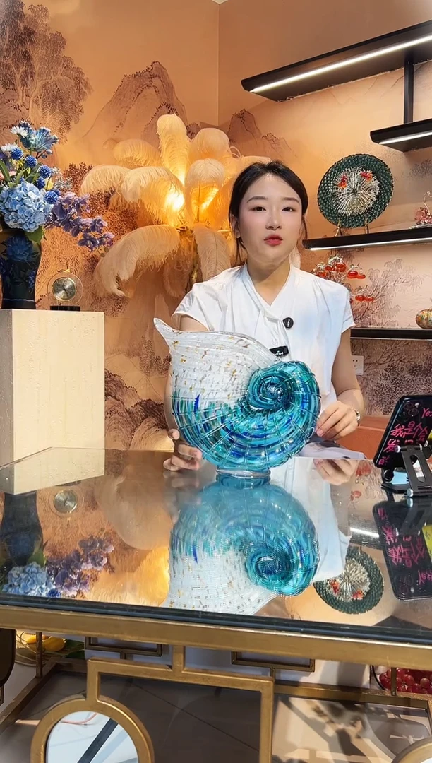 琉璃蓝色海螺花瓶