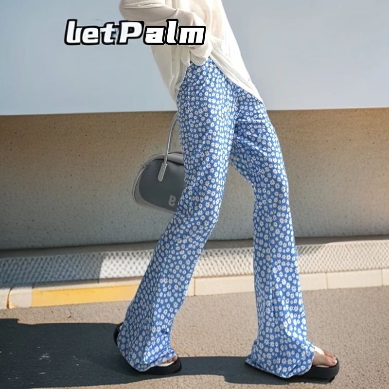 GiftPalm新款夏季微喇叭休闲裤设计感小众泫雅风小雏菊春季碎花裤