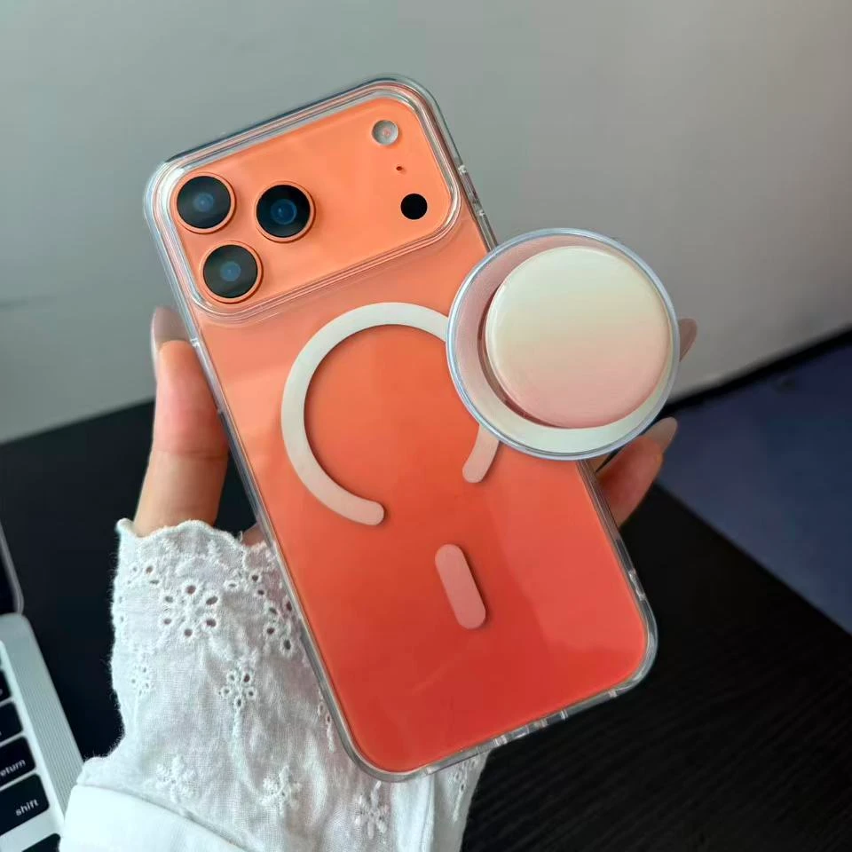 【磁吸支架】适用苹果17磁吸彩虹渐变iPhone16promax高透防摔手机壳