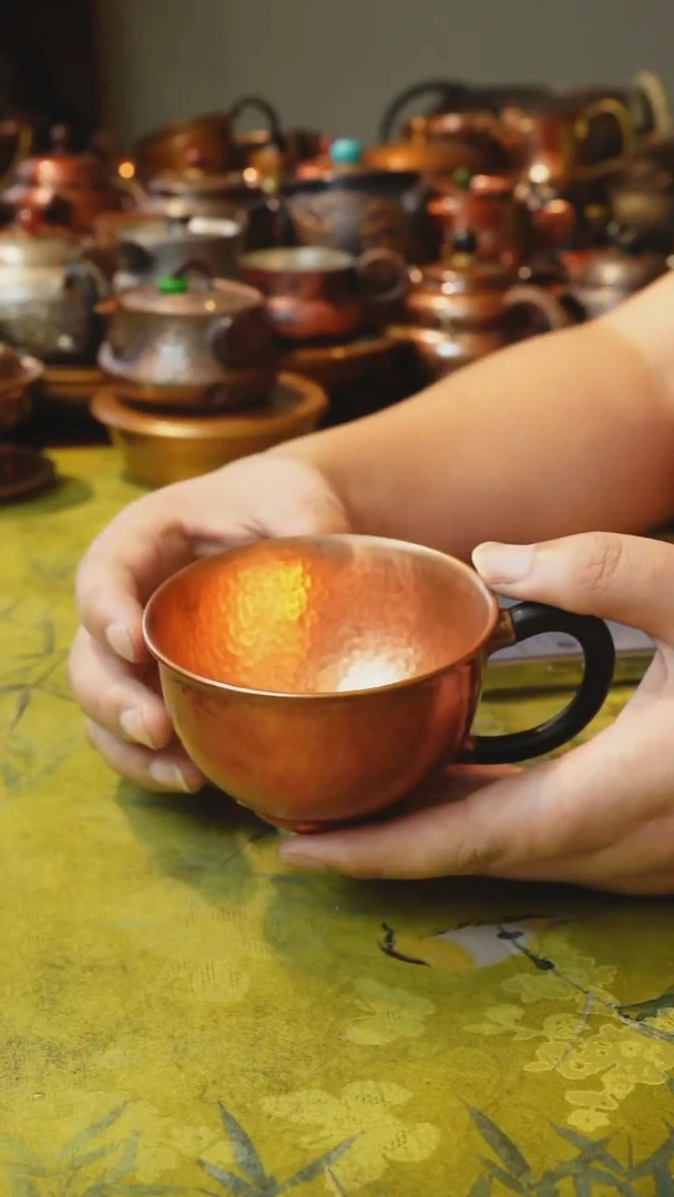 纯紫铜木柄大口咖啡杯