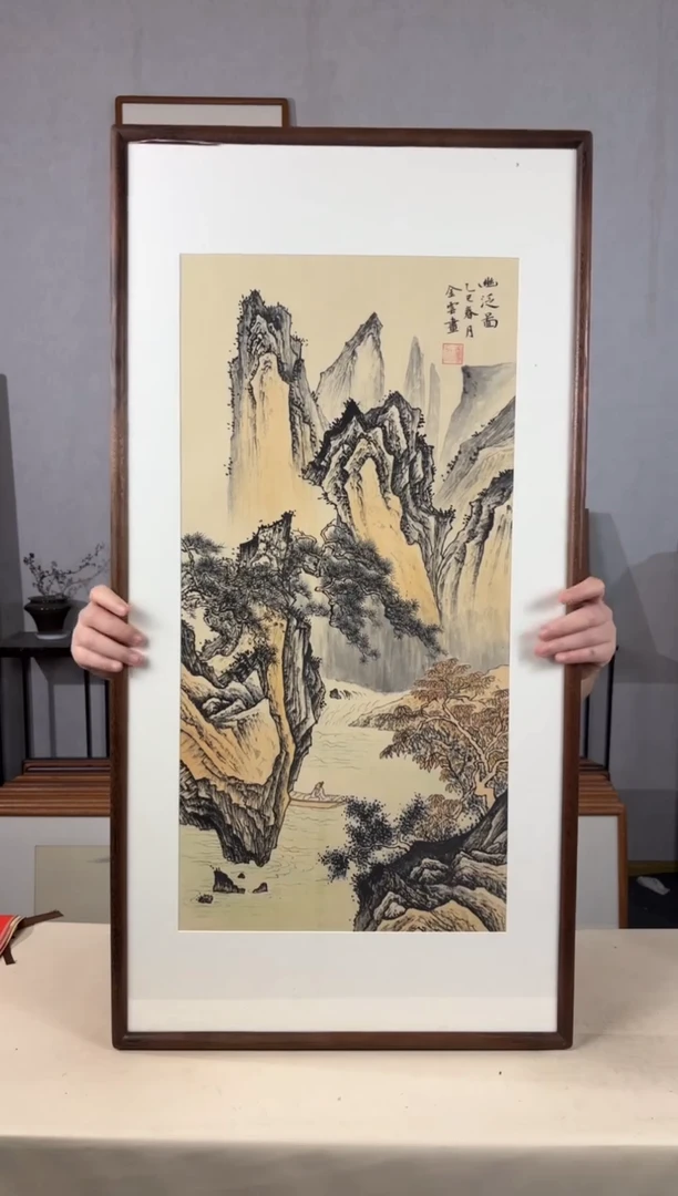 国画手绘*幽泛图*47*92cm带框发货