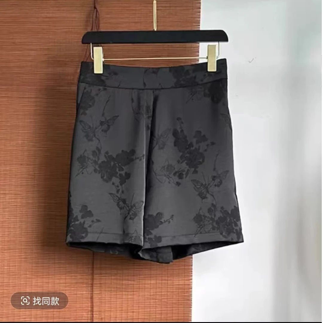 【柜货】新款提花花萝显瘦短裤女百搭松紧腰宽松阔腿时尚裤391