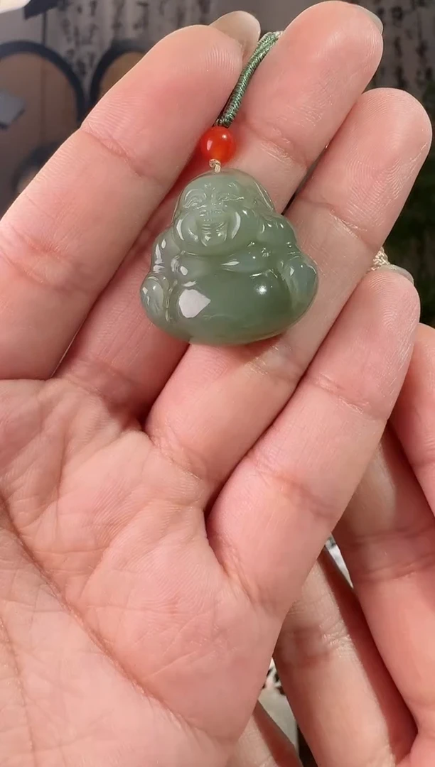 颈饰未镶嵌和田玉25湖水绿佛公 p