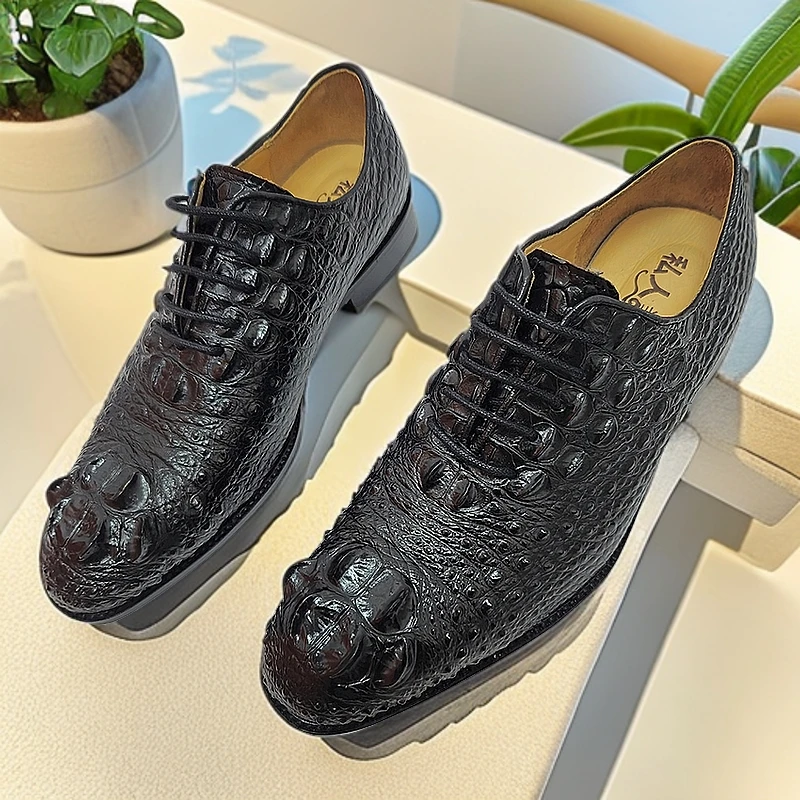 鳄鱼无拼接头骨正装皮鞋固特异皮鞋男士商务皮鞋手工鞋