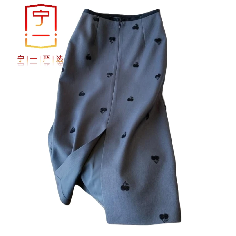 【宁一女装】时尚洋气显瘦新款灰色西装半设计感小众半身裙高腰气质