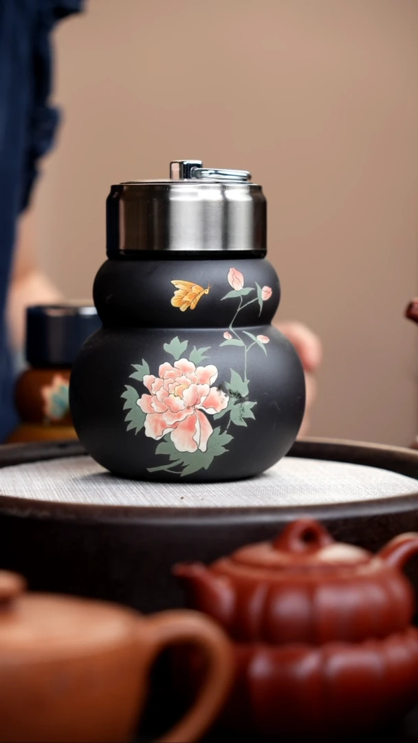 茶壶紫砂黑色葫芦车载杯蝶恋花