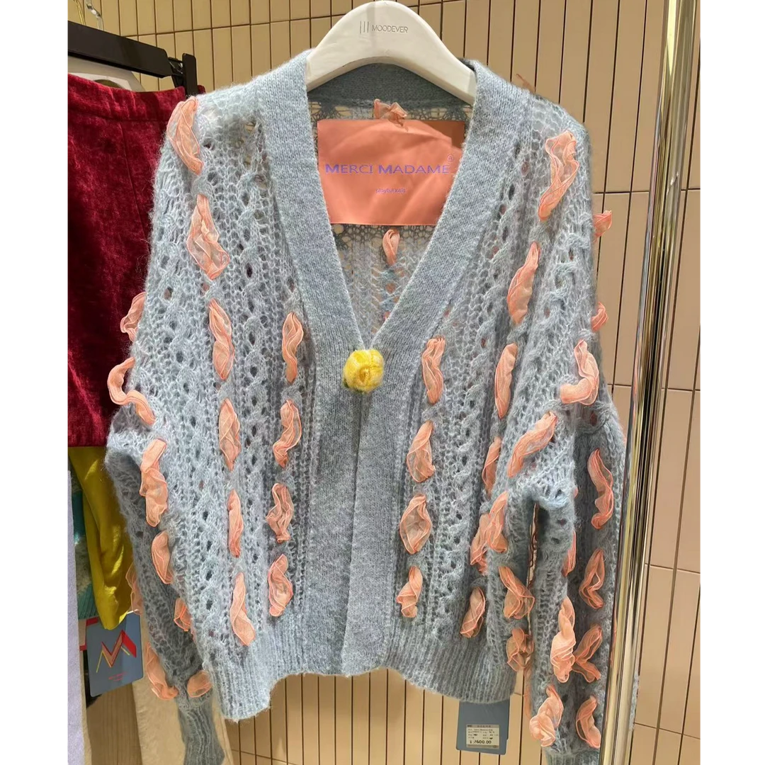 特价福利款针织开衫蓝色羊绒