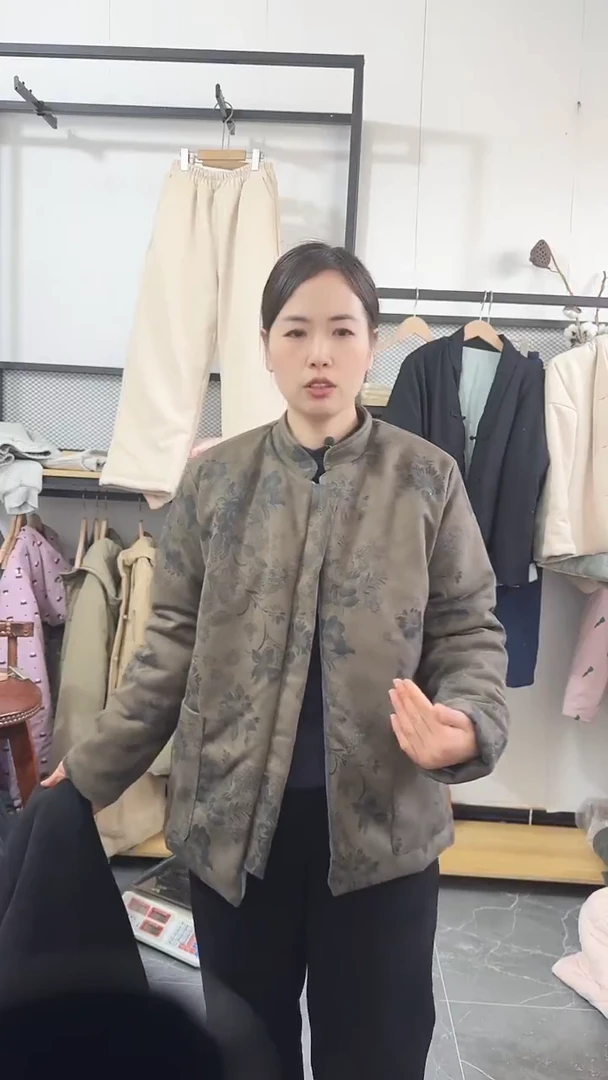 鱼*姐麂皮绒棉衣立领短款