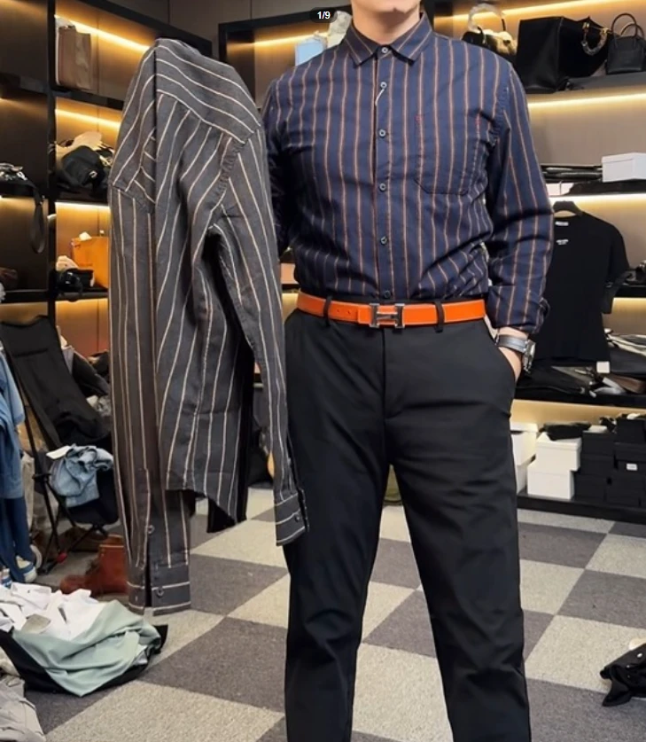 30653-衬衣条纹经典衬衫时尚复古条纹衬衣长袖