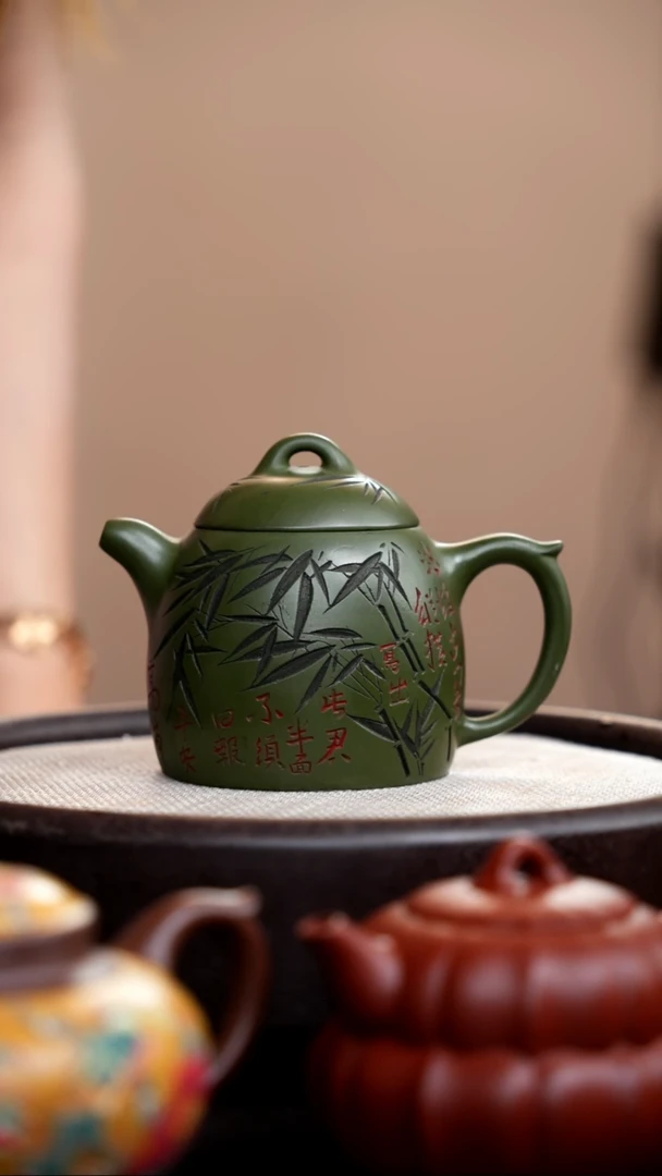 茶壶紫砂民国绿秦权刻竹