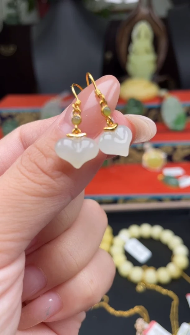 银S925镶嵌和田玉耳饰ka12多样性发其一