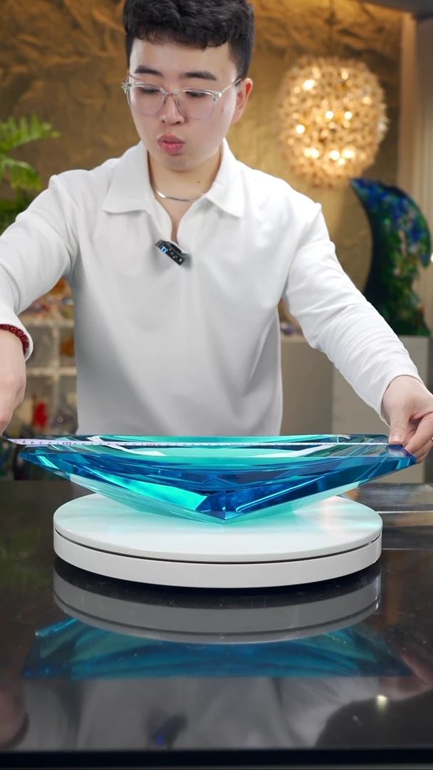 手工艺品琉璃宝石蓝色冰斛果碗