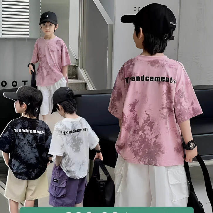 扎染短袖2025夏季新款儿童潮酷百搭潮流清新T恤中大童