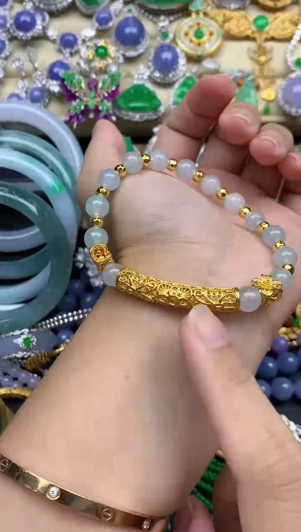足金镶嵌手链翡翠579-春日珠宝