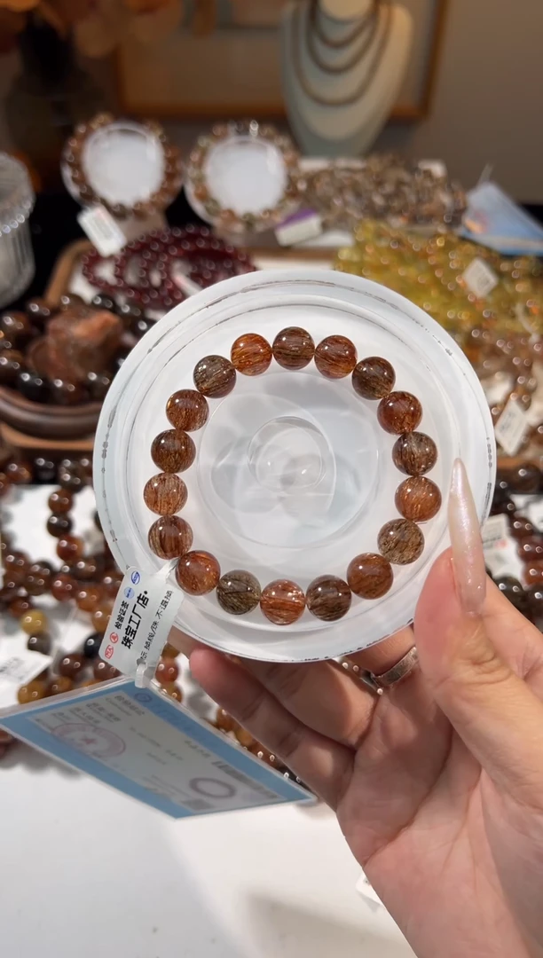 水晶手串未镶嵌黑金超七11+