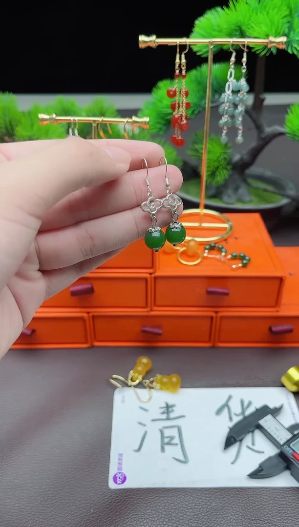 玛瑙/玉髓耳饰银S925镶嵌532