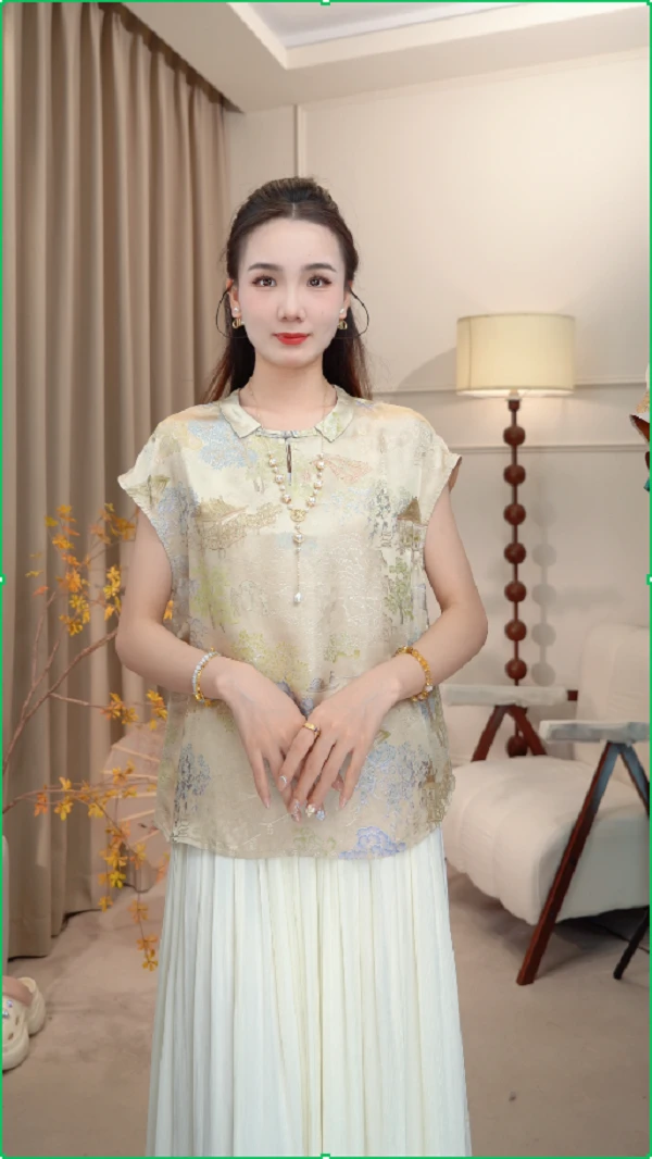 【拾春记】新中式时尚显瘦宽松优雅气质中式小飞袖2025B9615—婷婷