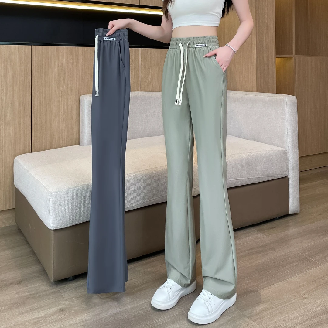 微喇叭裤女夏季薄款冰丝显瘦高腰2025新款速干运动阔腿直筒九分裤