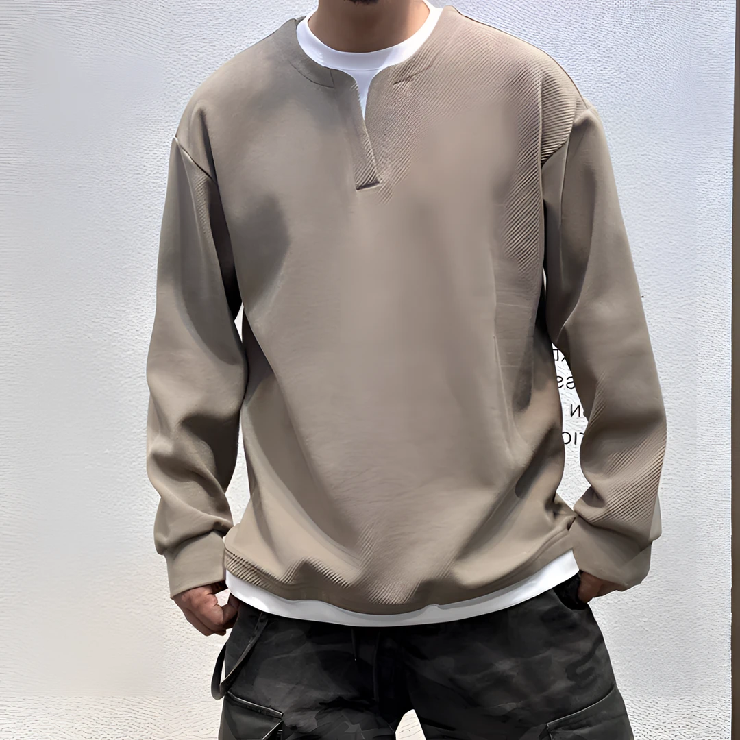 美式假两件长袖t恤休闲潮流宽松秋冬卫衣白色内搭上衣男打底衫