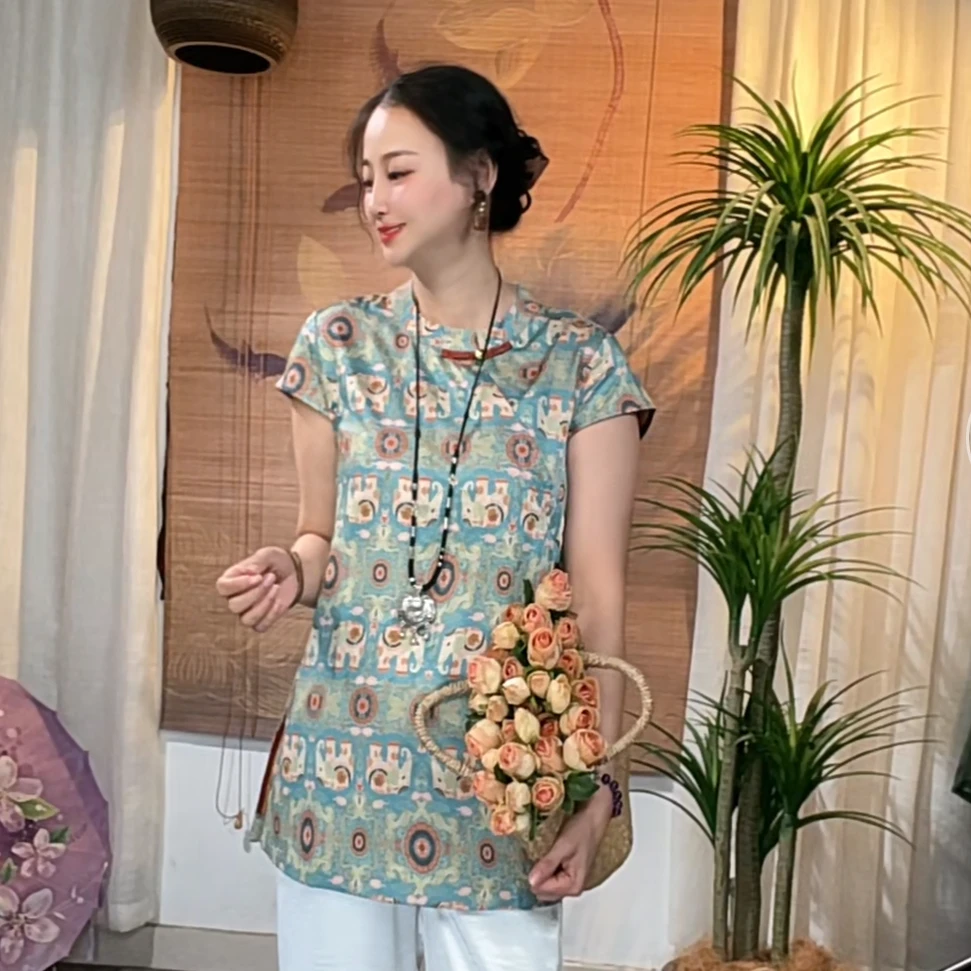 637-1正版高货盘扣遮肉显瘦新中式百搭气质国风短袖中袍