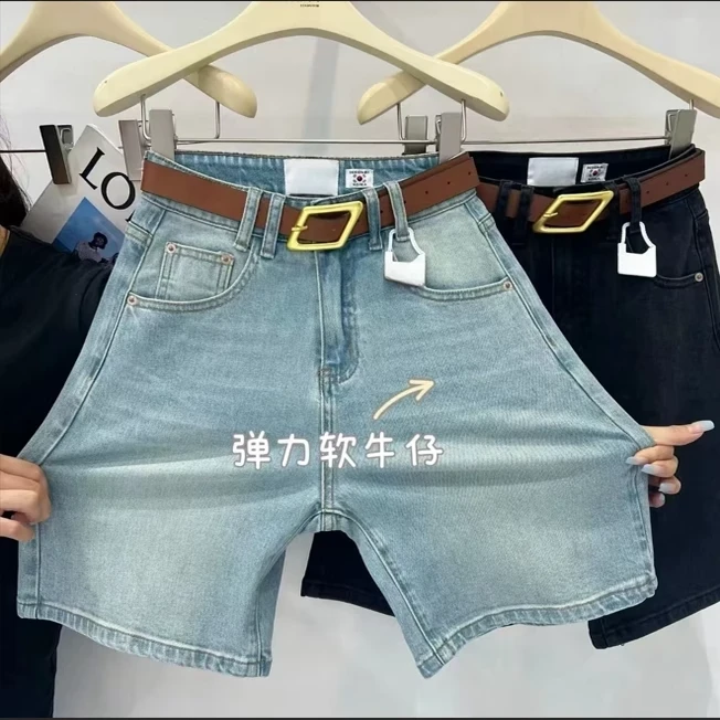 大码女装2025夏季高腰弹力牛仔短裤胖mm胯大腿粗显瘦直筒五分裤子