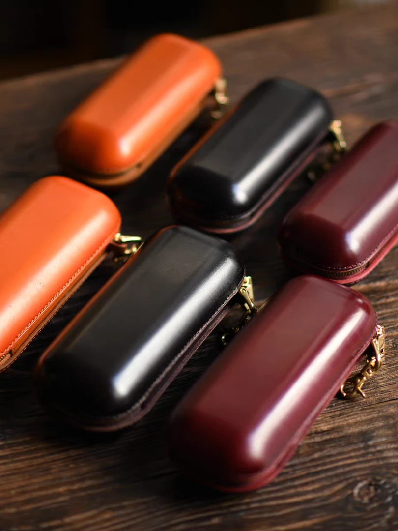 复古文艺手工真皮眼镜盒头层植鞣牛皮近视墨镜便携挂式防压收纳盒