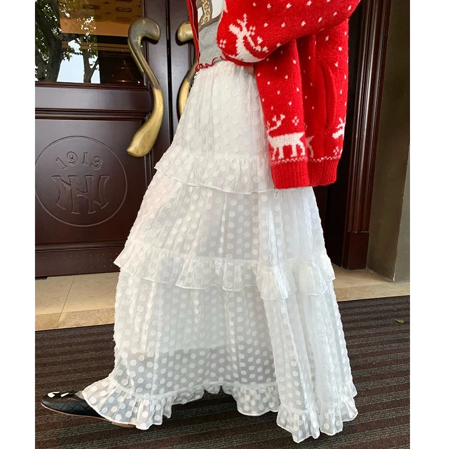 层层叠叠蕾丝蛋糕半身长裙女新款白色小个子松紧腰A字裙甜美百搭