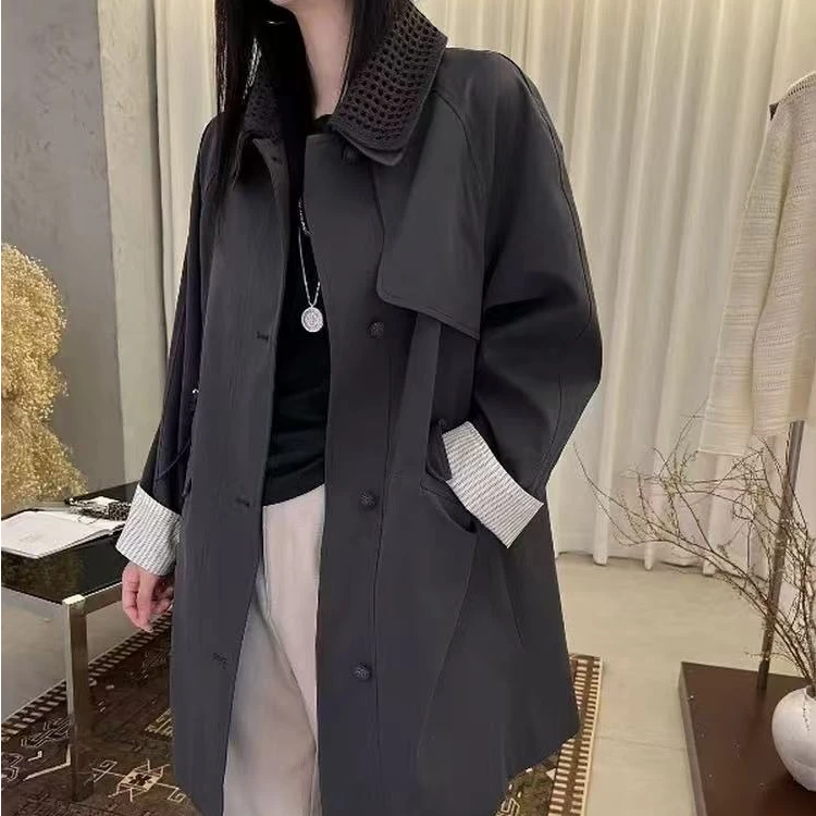 2531连背影都是美的~韩代针织领可脱卸风衣外套