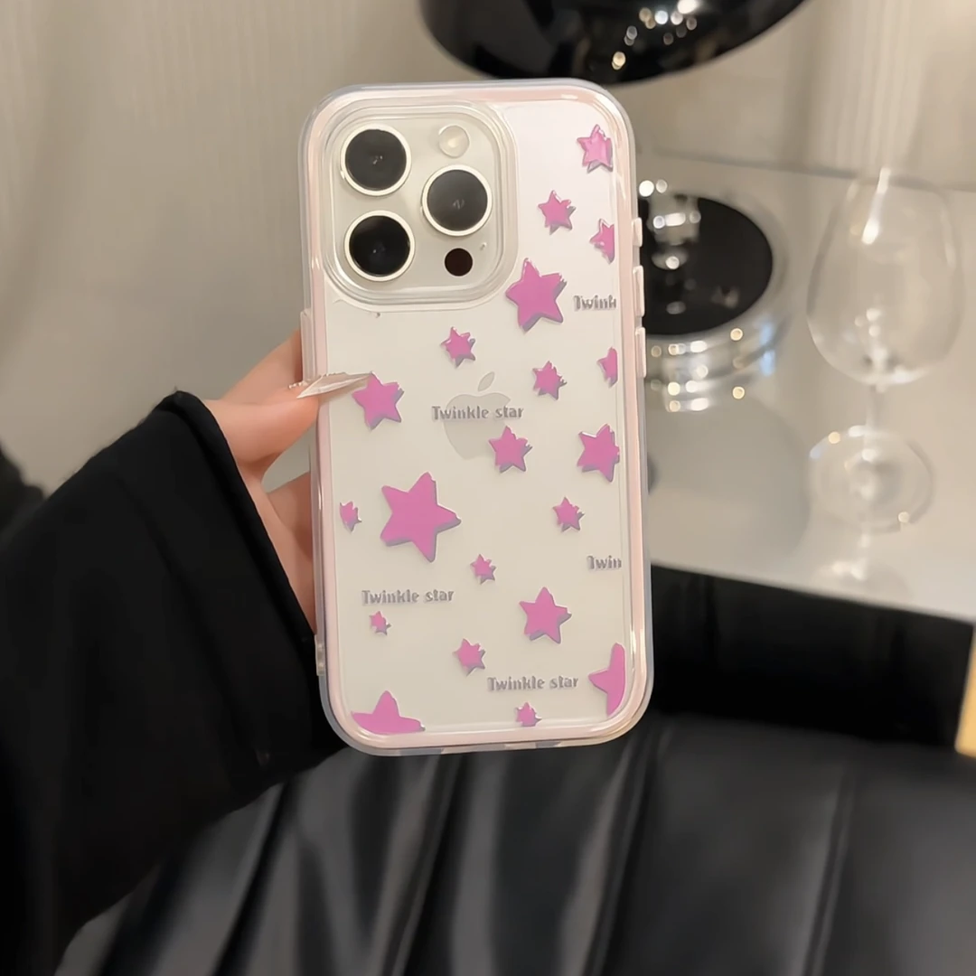 英文粉色星星适用苹果17华为p70小米15荣耀300三合一炫彩手机壳