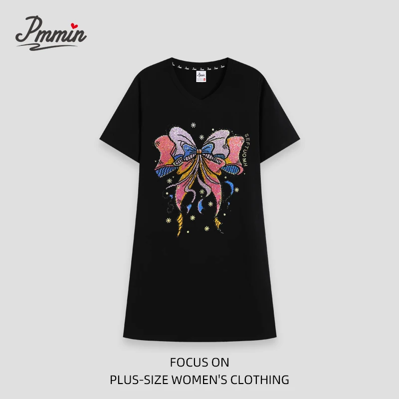 pmmin【蝴蝶结】连衣裙女装大码设计潮牌烫钻V领