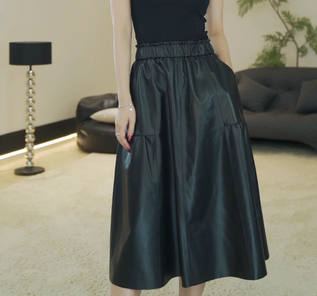 施施SHEHUAAISHI【真皮皮裙】真皮绵羊皮百搭女士皮裙