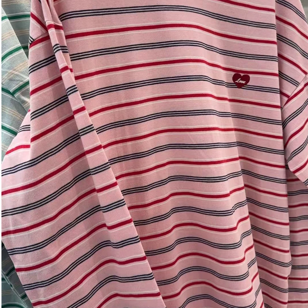 韩国正品不支持退换/爱心标条纹兜长袖/0206