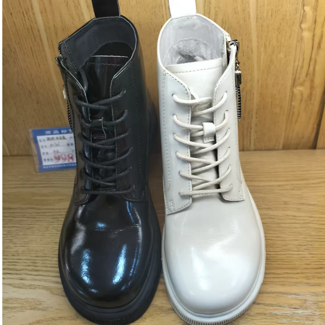 耐脏纯色通用女修面皮长筒马丁靴时尚女鞋系带女士厚底圆头休闲