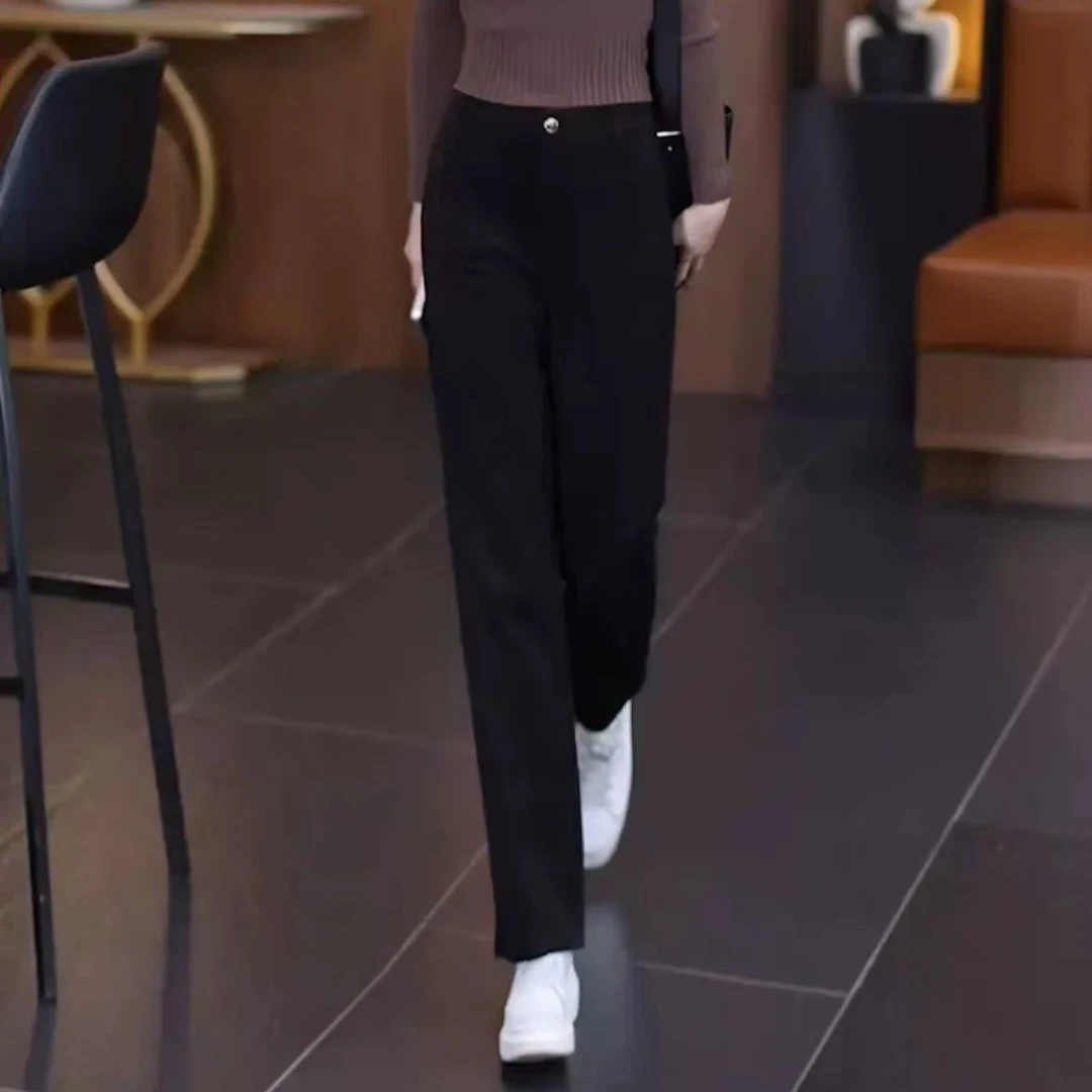 2024秋冬新款显瘦直筒裤加绒窄版阔腿裤休闲裤女裤子2569长103