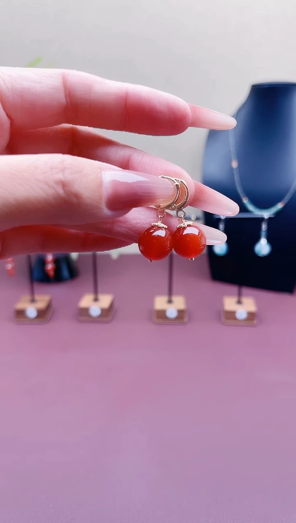 未镶嵌耳饰玛瑙/玉髓00红色耳扣